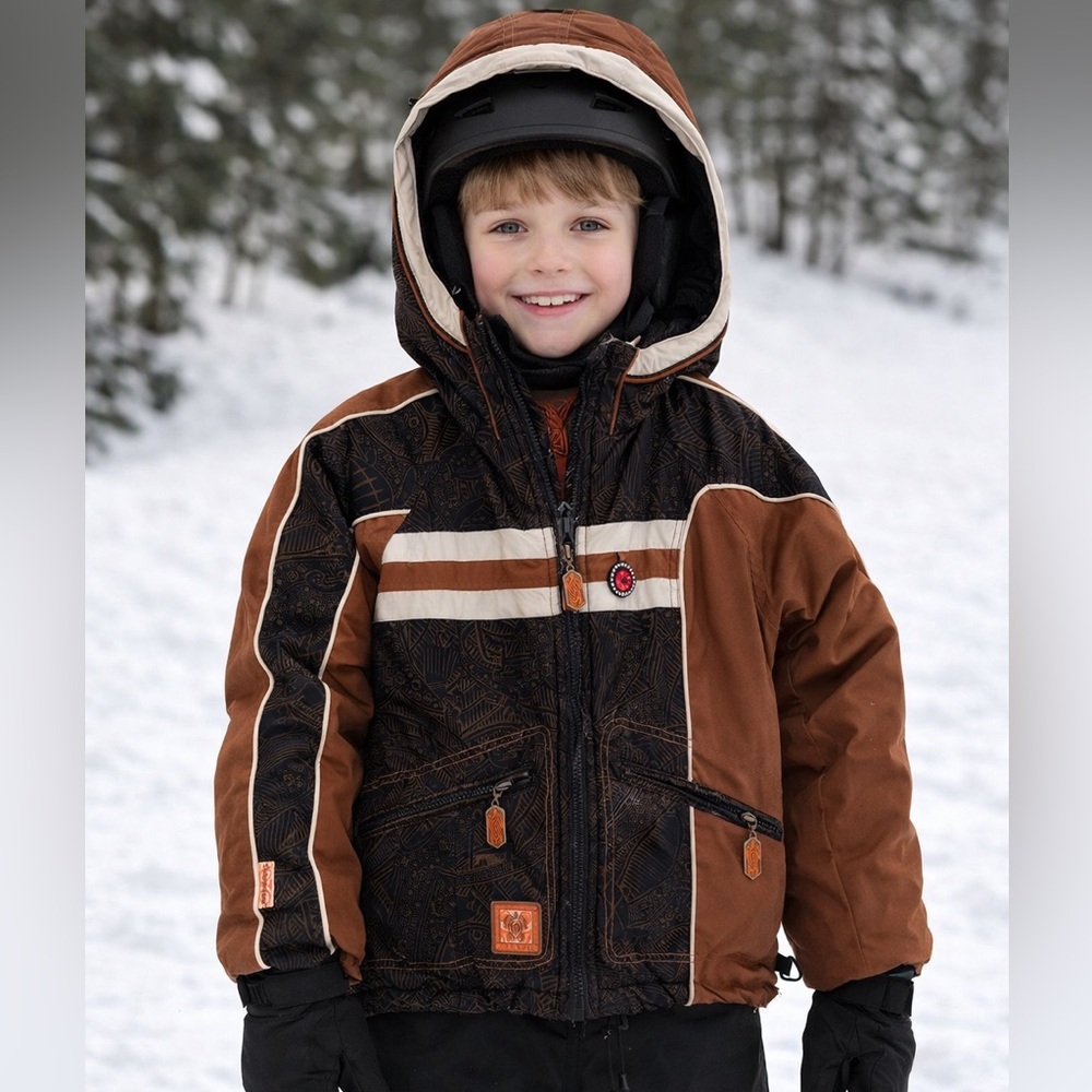 Obermeyer Black and Brown Patterned Snow Winter Jacket Kids Preschool 8, 5T 4T
